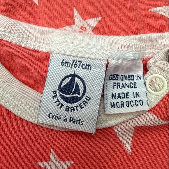 Petite Bateau Baby Orange Footed Onsie wiht White Printed Star Graphic {3-6 Mont - Picture 3 of 3